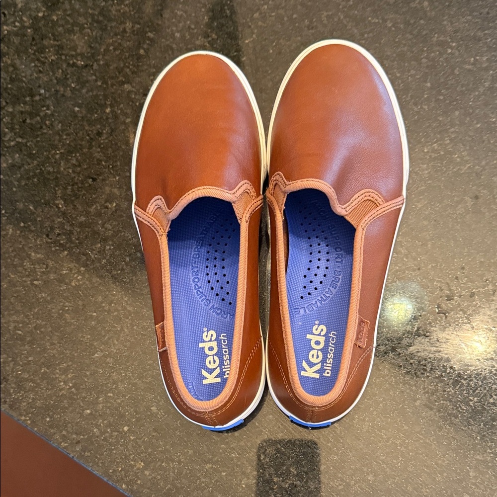 Keds Women’s Slip-On Loafers in Chestnut Brown with Blue Insole